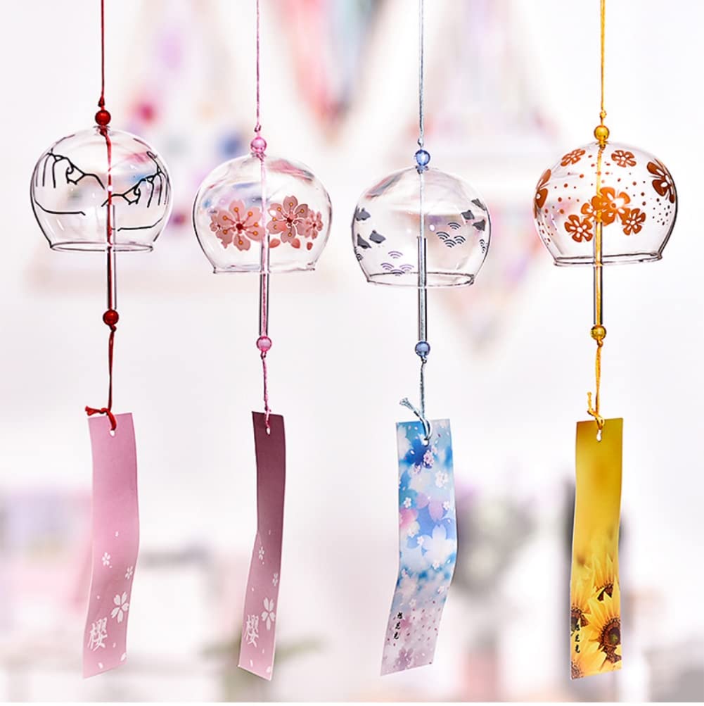 Jumei Wind Chime Set, Handmade Glass, 8 Pieces, Enjoy the Cool Summer Spirit, Stylish Interior Decor, Souvenir Gift, Ornament (with Paper Strips) - Se