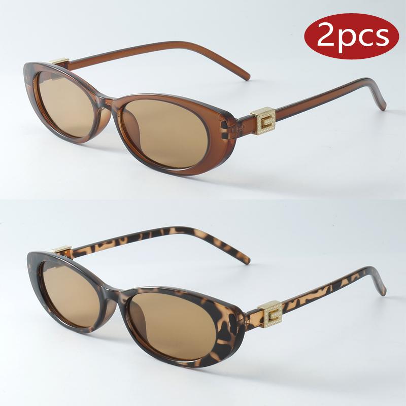 2Pcs Fashion Ladies Oval Sunglasses Outdoor Travel Versatile Accessories Celebrity Same-Style Eyewear Cndy Color Sun Glasses