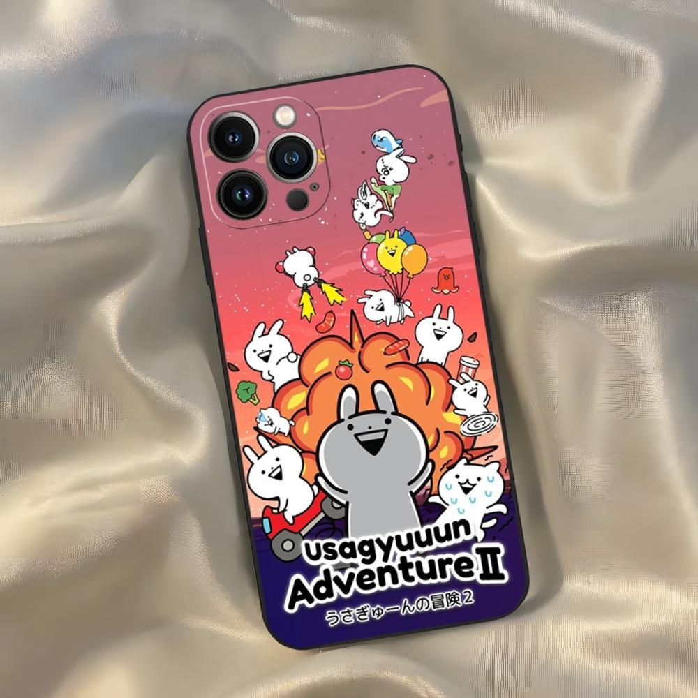 

Usagyuuun Rabbit Cute Phone Case for Iphone 16 15 14 13 12 11 Pro Max Xr X Xs Mini 8 Plus SE 2022 Black Soft Silicone Cover iPhone14