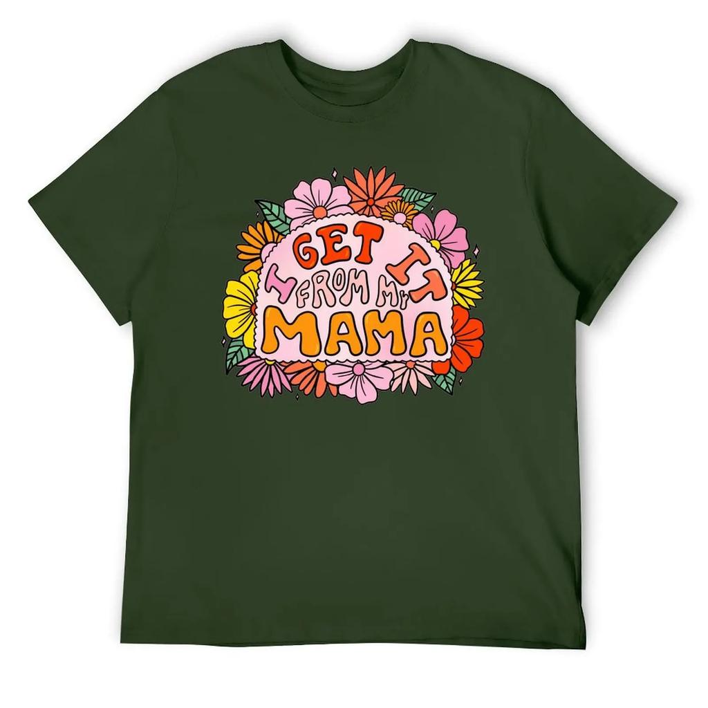 Mother's Day I Get It From My Mama Blanket Fleece Round Neck T-shirt Sport Top Tee Creative Funny Novelty Leisure USA Size