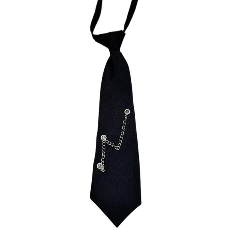 

Childrens Clip On Chain Tie 3D Ribbon Design Glossy Metal Chain Decoration