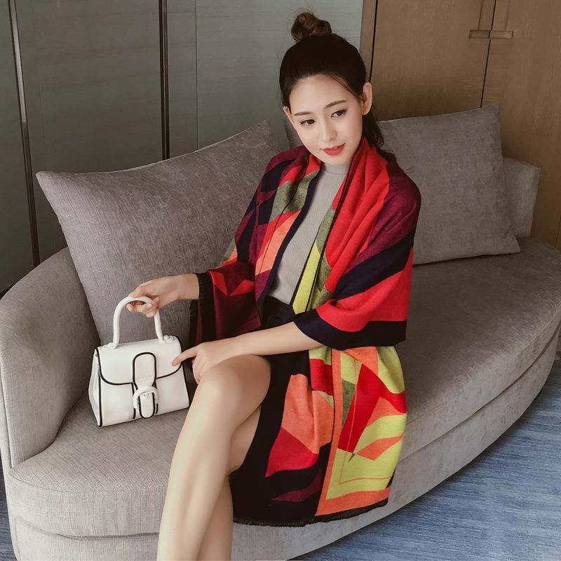 Autumn and winter versatile large shawl new dual-purpose warm student long thickened scarf women's winter