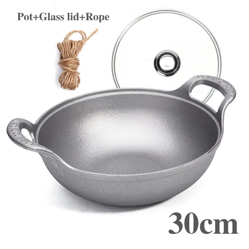 Old style iron pot Uncoated fryer Stew pot Frying pan Non stick pot Flat bottomed induction cooker gas universal boiler wok  pan