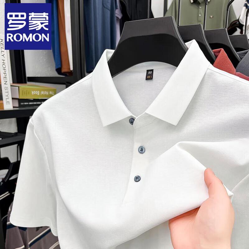 ROMON Men's Combed Mercerized Cotton Short Sleeve Polo Shirt