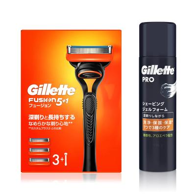 Gillette Fusion Manual Main Unit Náhradní břity Holící gel Pěna 195g Holicí strojek pro citlivou pokožku mužů (3 V ceně) + [Nastavit nákup] Pánské