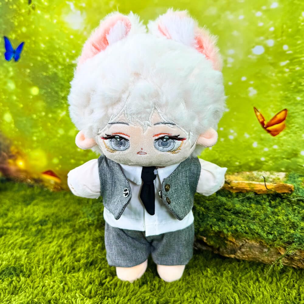 20cm Plush Clothes: Suit, Jacket, White Shirt, Shorts, Vest, Tie, Belt, Interchangeable Cotton Doll Clothes (Grey)