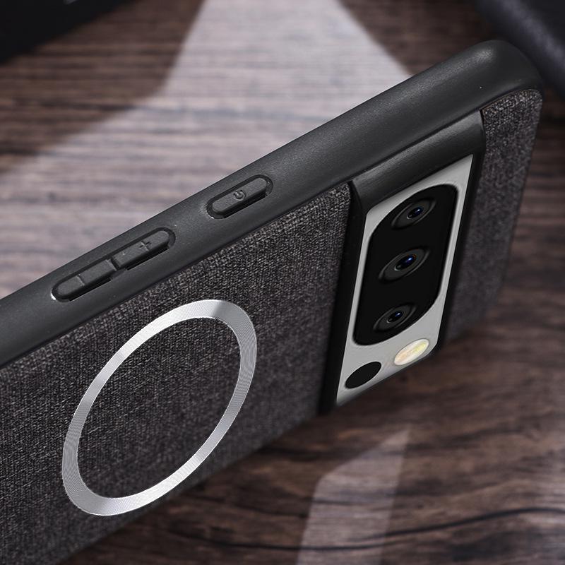 Coque Google Pixel 6/7/8 à Texture Tissu Magnétique Couverture Complète – Couleur Unie