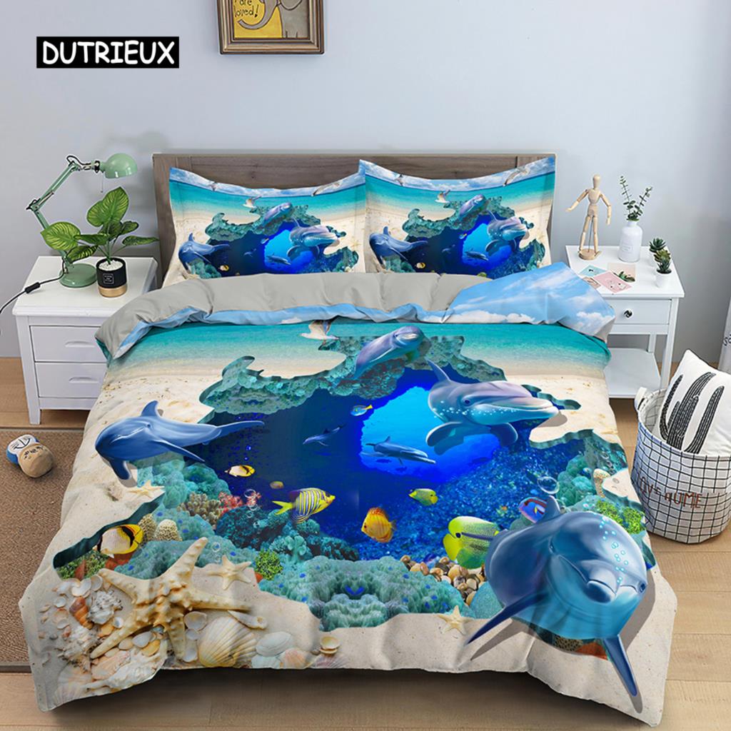 Dolphin Duvet Cover 3D Bedding Set Boys Girls Adults Comforter Cover Queen King Home Textiles Marine Life Polyester Quilt Cover