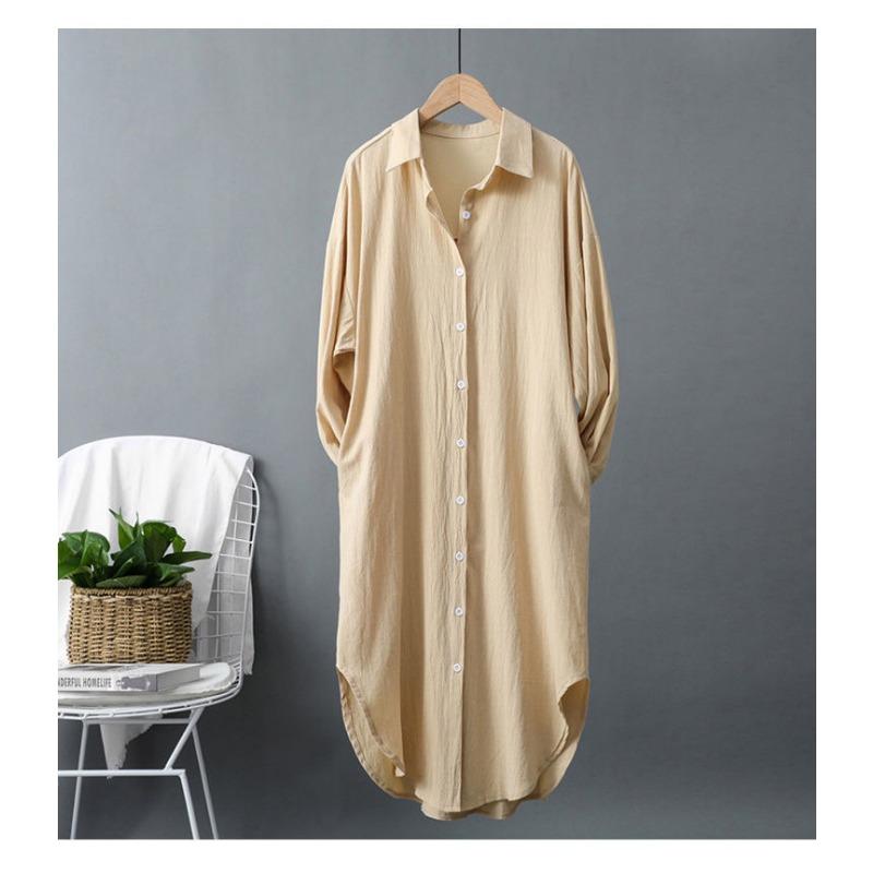 Camicia da donna taglia forte primaverile e autunnale con protezione solare, camicia a taschino media lunga casual ampia