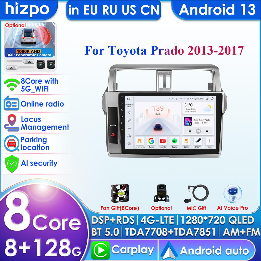 Hizpo 2 Din Android Auto Intelligentes Carplay Stereo Für Toyota Land Cruiser Prado 150 2013 - 2017 Autoradio Multimedia Video Player Navigation GPS