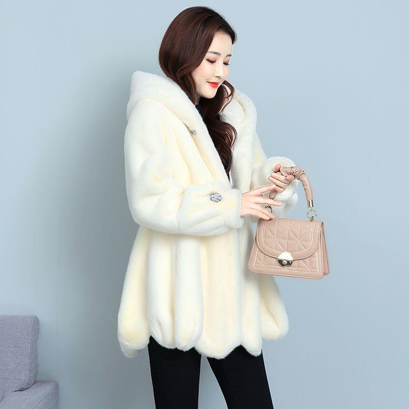 

Autumn and winter new imitation mink fur coat imitation fur coat women s medium and long slim and thin hooded large size S 45 kg or less