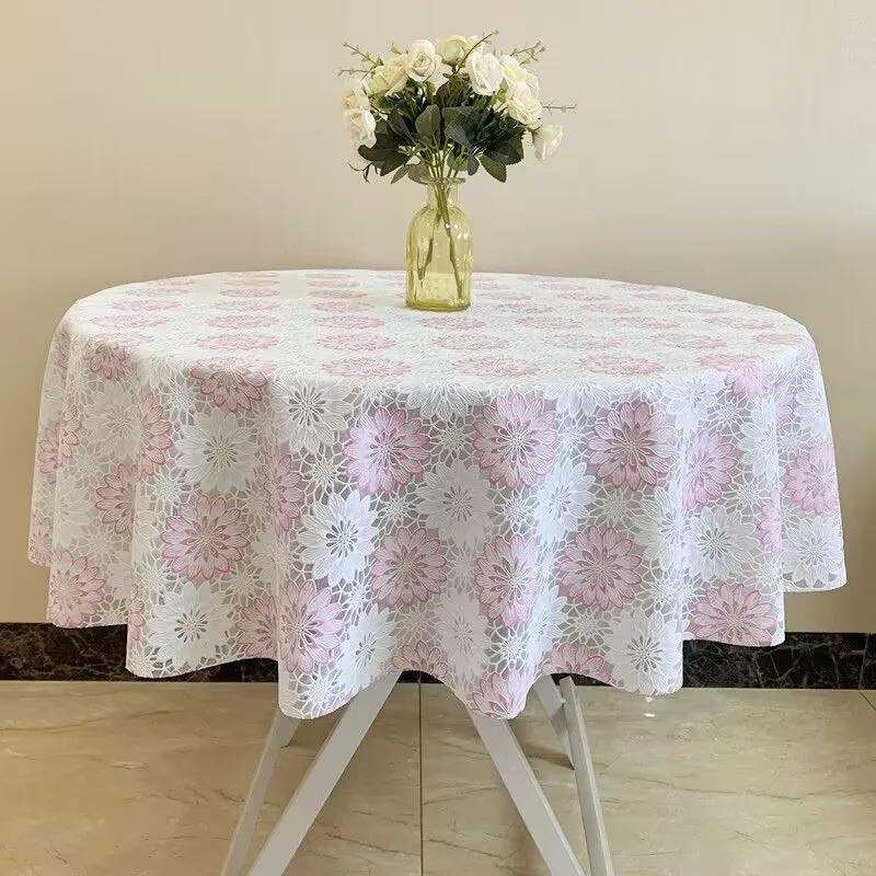 Tovaglia rotonda in pizzo di plastica Spessa Tovaglia stampata multicolore Impermeabile Resistente all'olio Lavabile Copritavolo