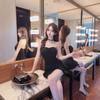 Pure desire design beads one-word shoulder tube top, waist and thin irregular short hip skirt women's autumn