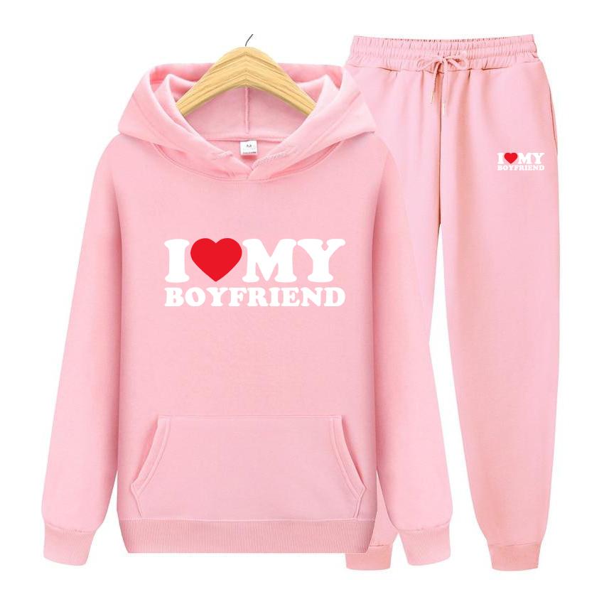 I Love My Boyfriend Herrenanzug Hoodie Zweiteiliges Set Kapuzenpullover Damen Hoodie Herbst Herren Hoodie + Hosen Sets