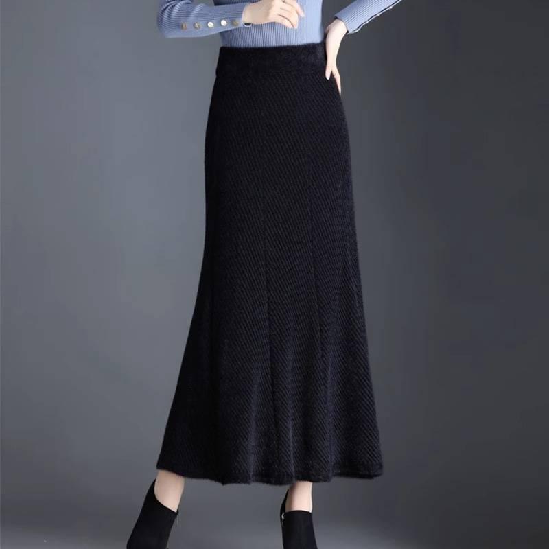 

Женская бархатная юбка миди с завышенной талией и хвостом русалки - Приталенный дизайн для осени и зимы 2XL [Recommended for 125-135 lbs]