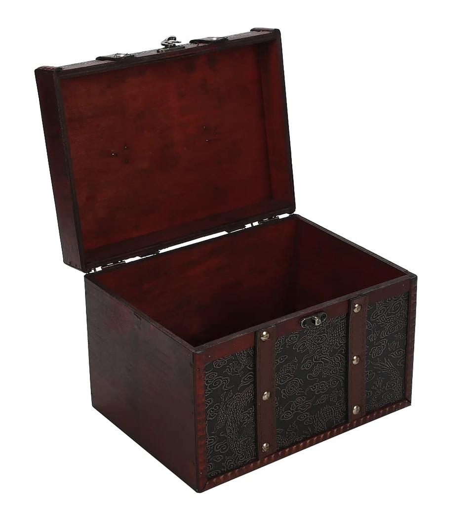 Antique-style wooden box with embossed details and retro rivet decoration for small items