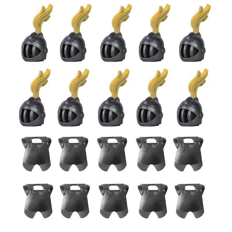 MOC Medieval Military Building Blocks Weapon Figure Accessories Shoulder Armour Helmet Bow Cape Hat Sword Brick Toy Gift X038