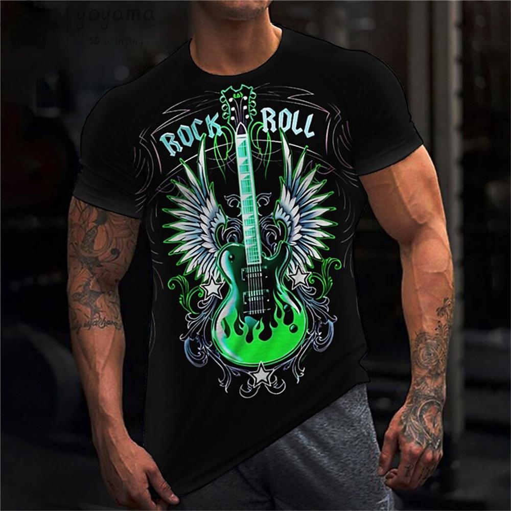 Rock Guitar Print Clothes Men Vintage Clothes Men's Summer Clothes Oversized T Shirt Men Short Sleeve Tee Guitar Graphic Tee Men