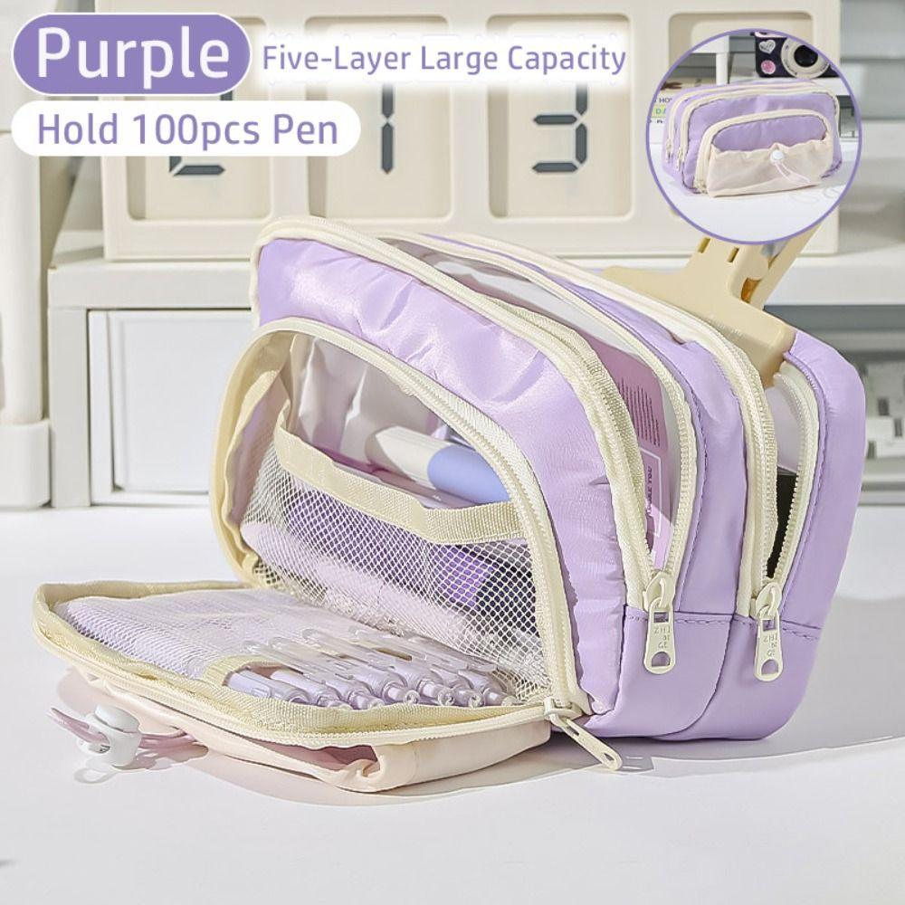 Five-Layer Pen Bag Zipper Pen Storage Bag Fashion Pencil Case  Gift