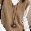 Leather Coin Necklace Pendant with Long Rope & Earphone Case