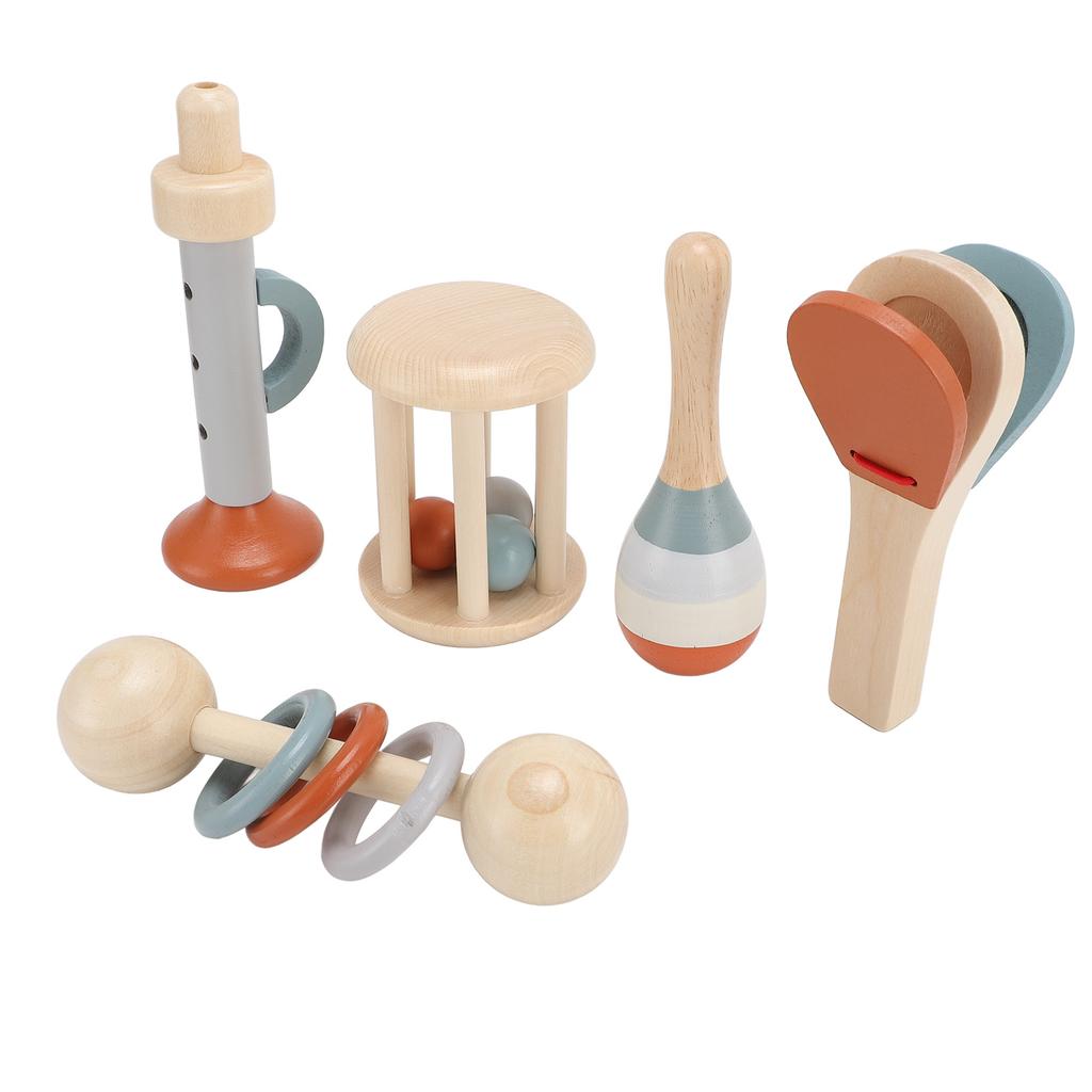 5pcs Wooden Musical Instrument Toy Cage Bell Baby Rattle Toy Early Educational Percussion Instrument