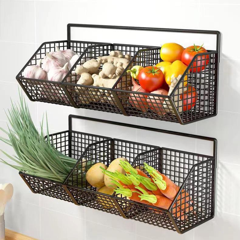 Wall-Mounted Storage Basket for Scallions, Ginger, and Garlic