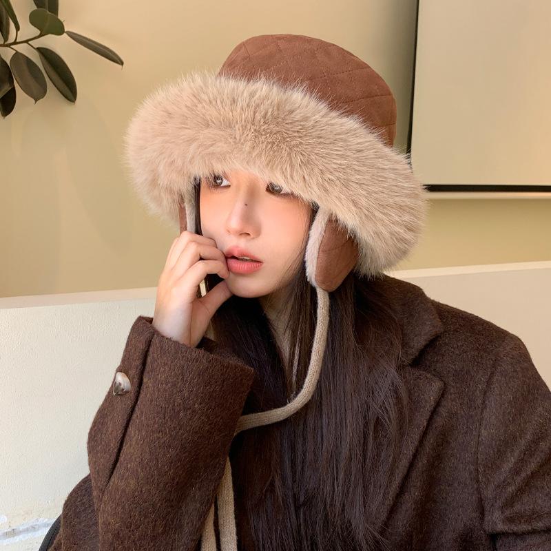 Hat Women's Autumn and Winter Plush Thermal Hat Outdoor Thickened Mongolian Hat Cold-proof Ear Feng Hat
