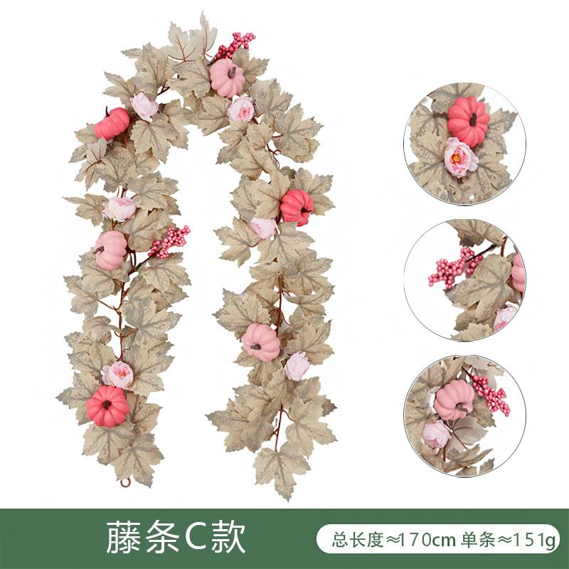 Simulation White Maple Leaf Pink Pumpkin Rattan Thanksgiving White Maple Leaf Pink Simulation Rattan