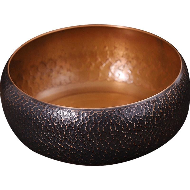 Large Copper Tea Washer Hammered Texture Japanese Style Water Basin Ceremony Waste Bowl