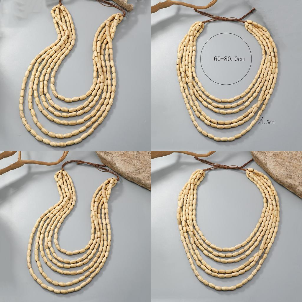 Bohemian Wooden Multilayer Necklace For Women Handmade Ethnic Style