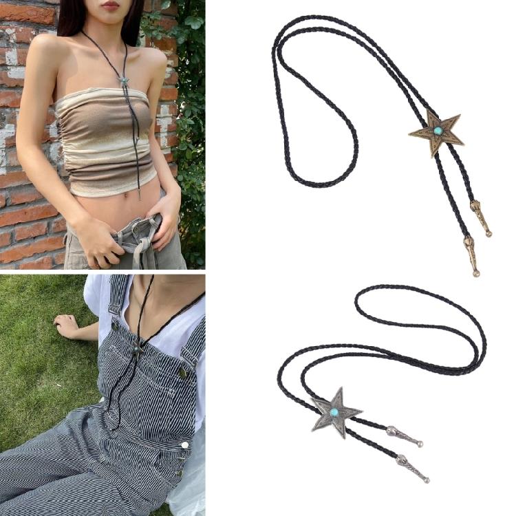 Кожаный плетеный necklace со звездочкой, длинная цепочка, necklace с кисточками для женщин и девушек