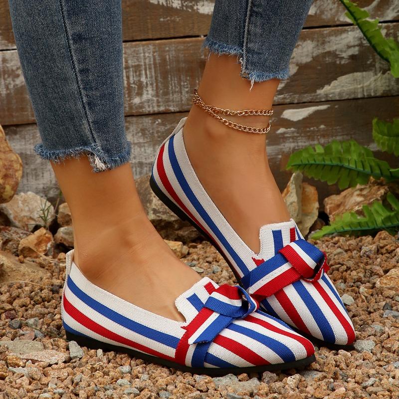 Mode Damen Flats Herbst Neu Spitzschuh Flacher Ausschnitt Patchwork-Farbe Stoffoberfläche Schmetterlingsknoten Weiche Sohle Einzelne Schuhe