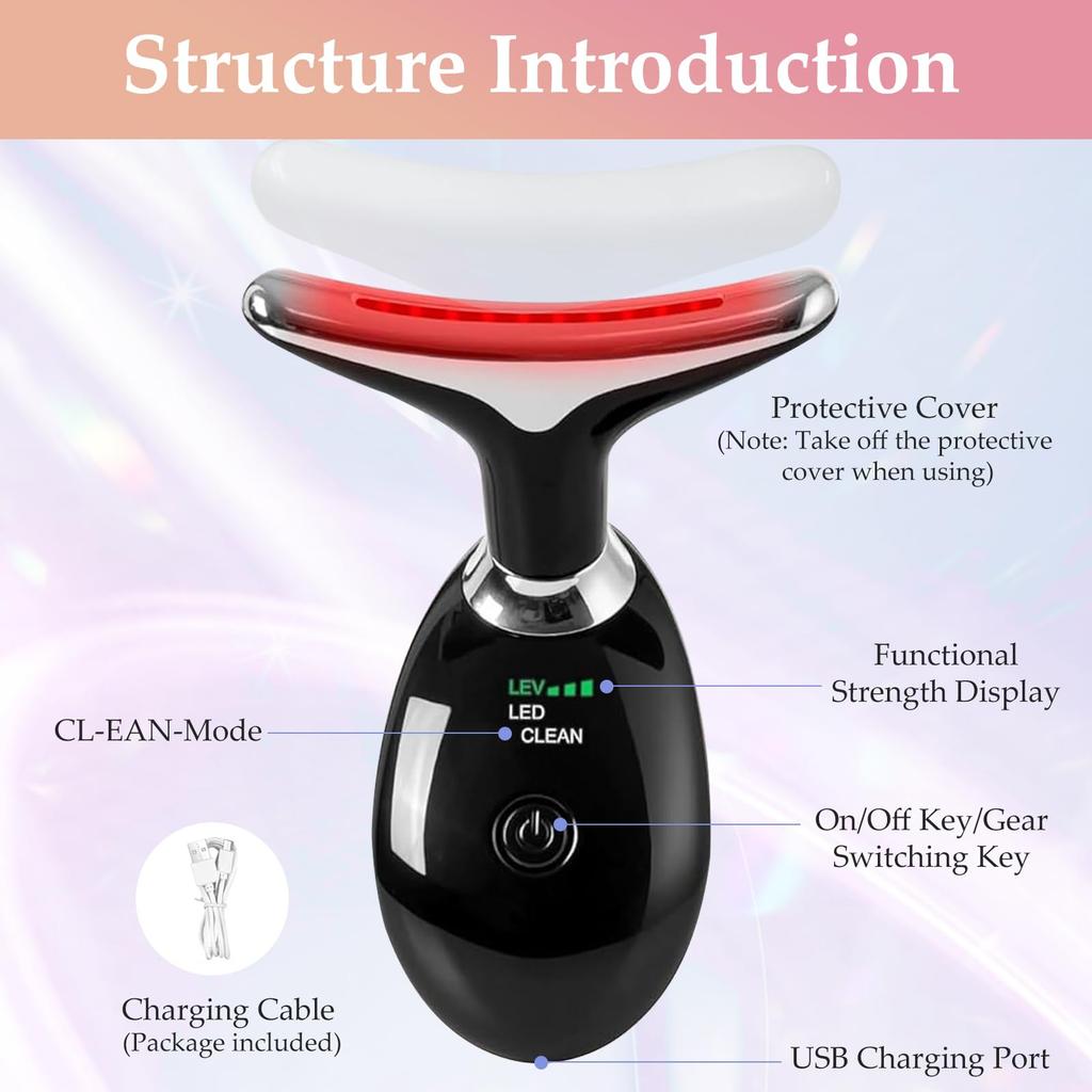 Facial and Neck Massage Tools, 7 Colors LED Ladies Skin Care Facial Brightening Skin Tone