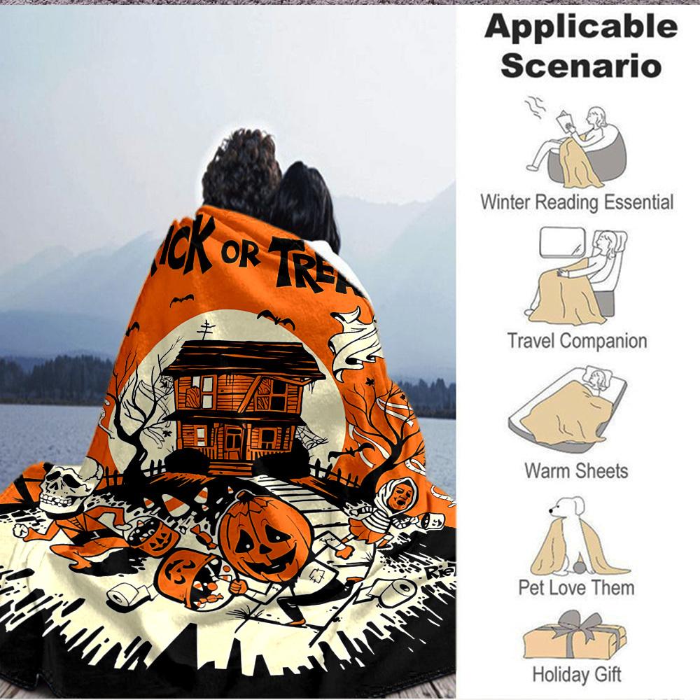1pc Halloween Trick Blanket, Lightweight Flannel Throw Blanket For Sofa, Bed, Travel, Camping, Living Room, Office, Couch, Chair, And Bed