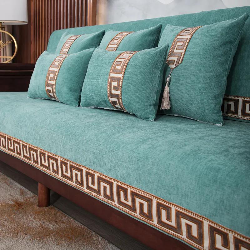 Chenille Gold Thread Embroidery Non-slip Towel Pillowcase Decore Home L-shaped Sofa Cushion Four Season Universal Sofa Cover
