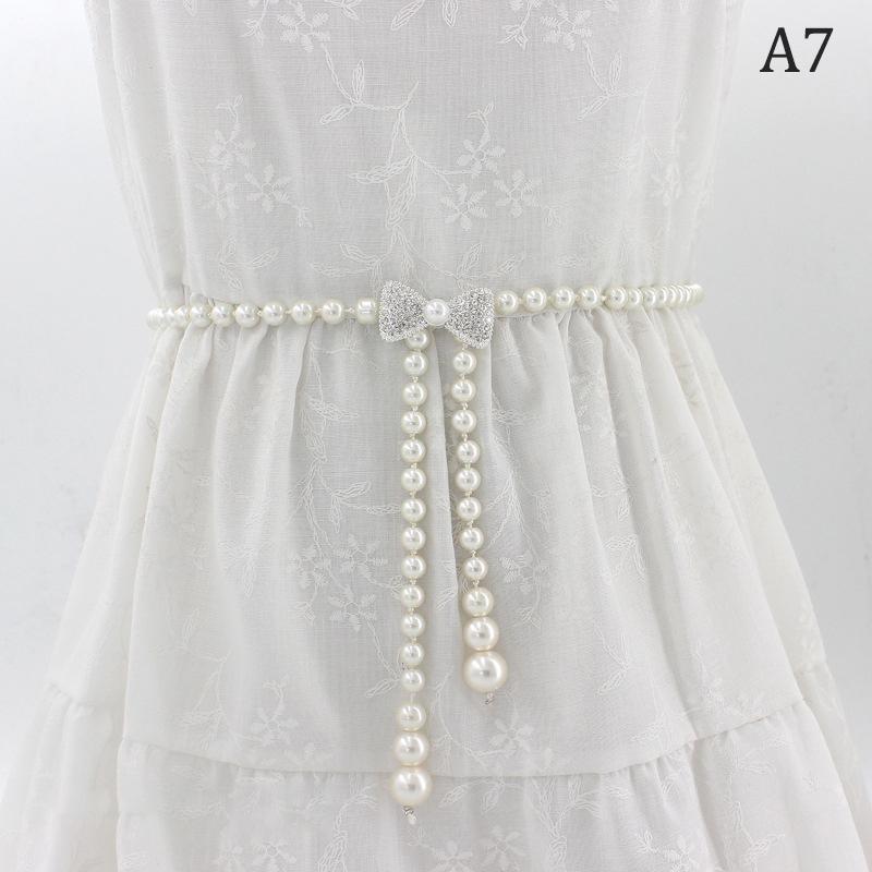 Sweet Bowknot Dress Pearl Waist Chain  Belts For Women Waist Chain