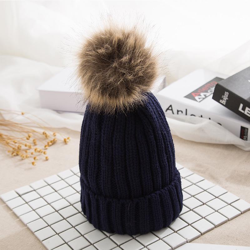 Spring Cashmere Chunky Slouchy Classic Pom Pom Warm Custom Logo Striped Winter Skullies Beanie Cap Knit Hat for Women