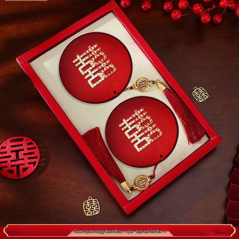 Luxurious Bridal Gift Set: Red Gift Box with Comb & Mirror Accessories for Newlyweds