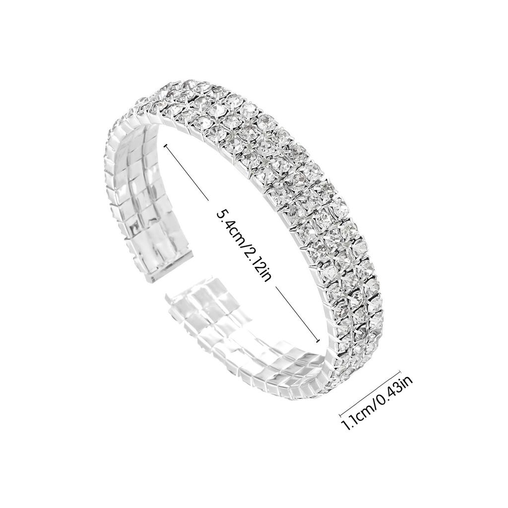 3-Layer Rhinestone Open Bangle Alloy Bracelet for Women Stylish Jewelry