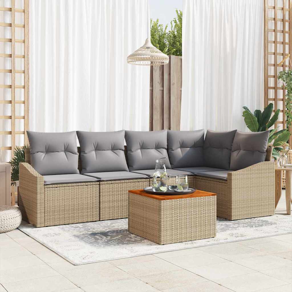 Garden Sofa Set 6 pcs Beige and Light Grey Poly Rattan