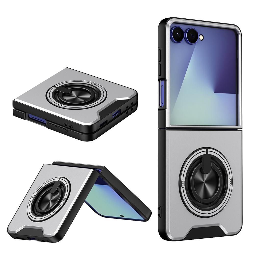 KEYSION Magnetic Phone Case for Samsung Z Flip 8 7 FE 6 5 Silicone+PC 360°Ring Stand Shockproof Cover for Galaxy Z Flip 5 6 7 8