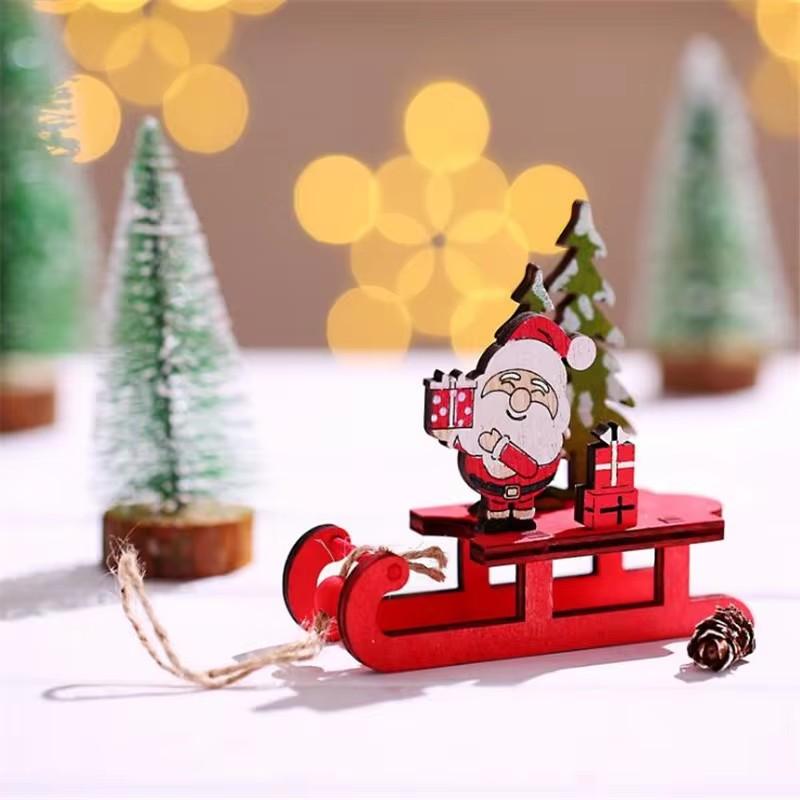 

Small Ornament Model New Christmas Decorations DIY Wooden Color Assembled Sled Ornaments Elderly Deer Pulling Cart Small Gifts