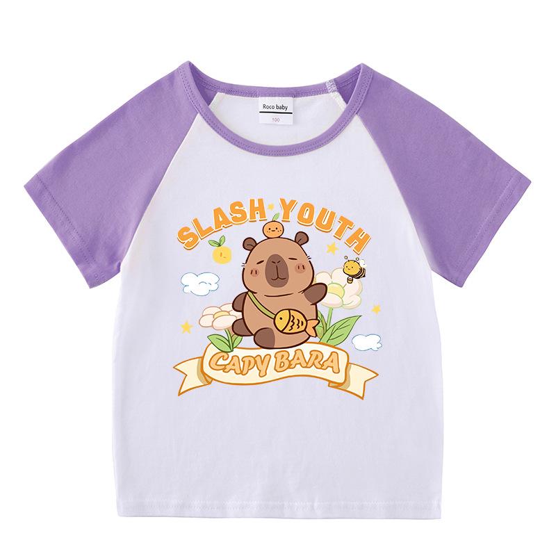 Kids' Summer Color Block Two-Piece Set: Casual T-shirt & Shorts