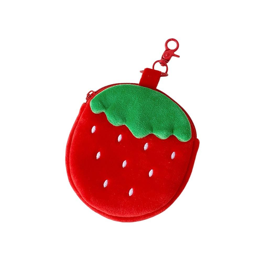 Zipper Design Plush Strawberry Keychain Lipstick Card Bag Earphone Bag Key Pendant  Student