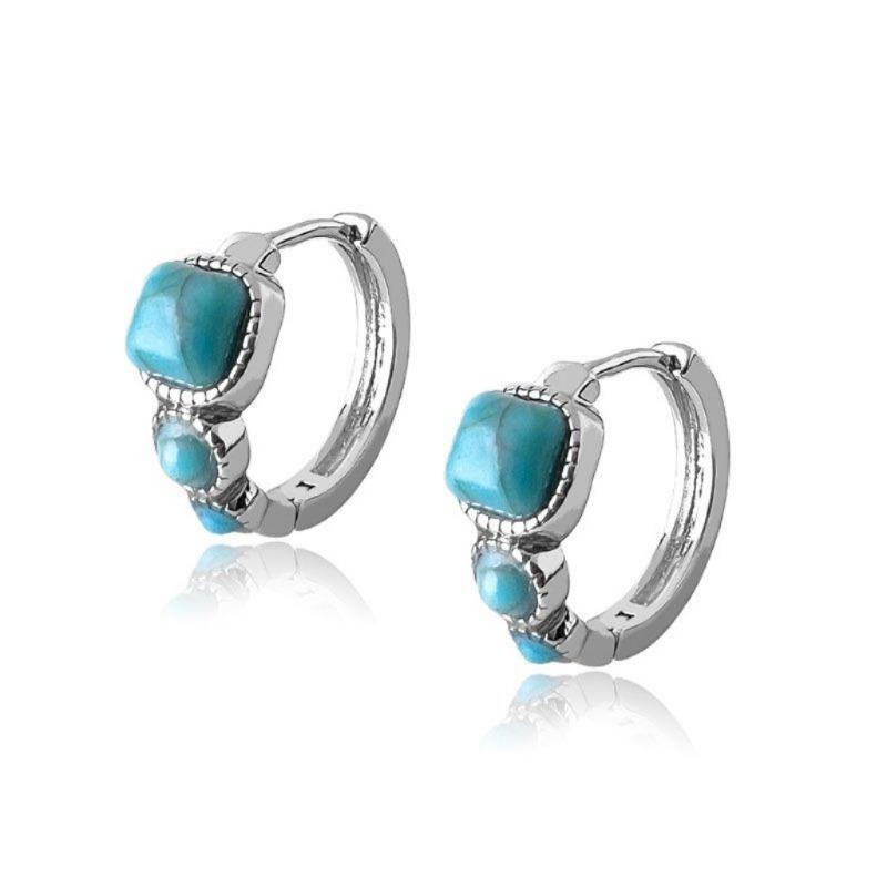 Handmade Fashion Vintage Tibetan Style Unisex Blue Square Buckle Earrings