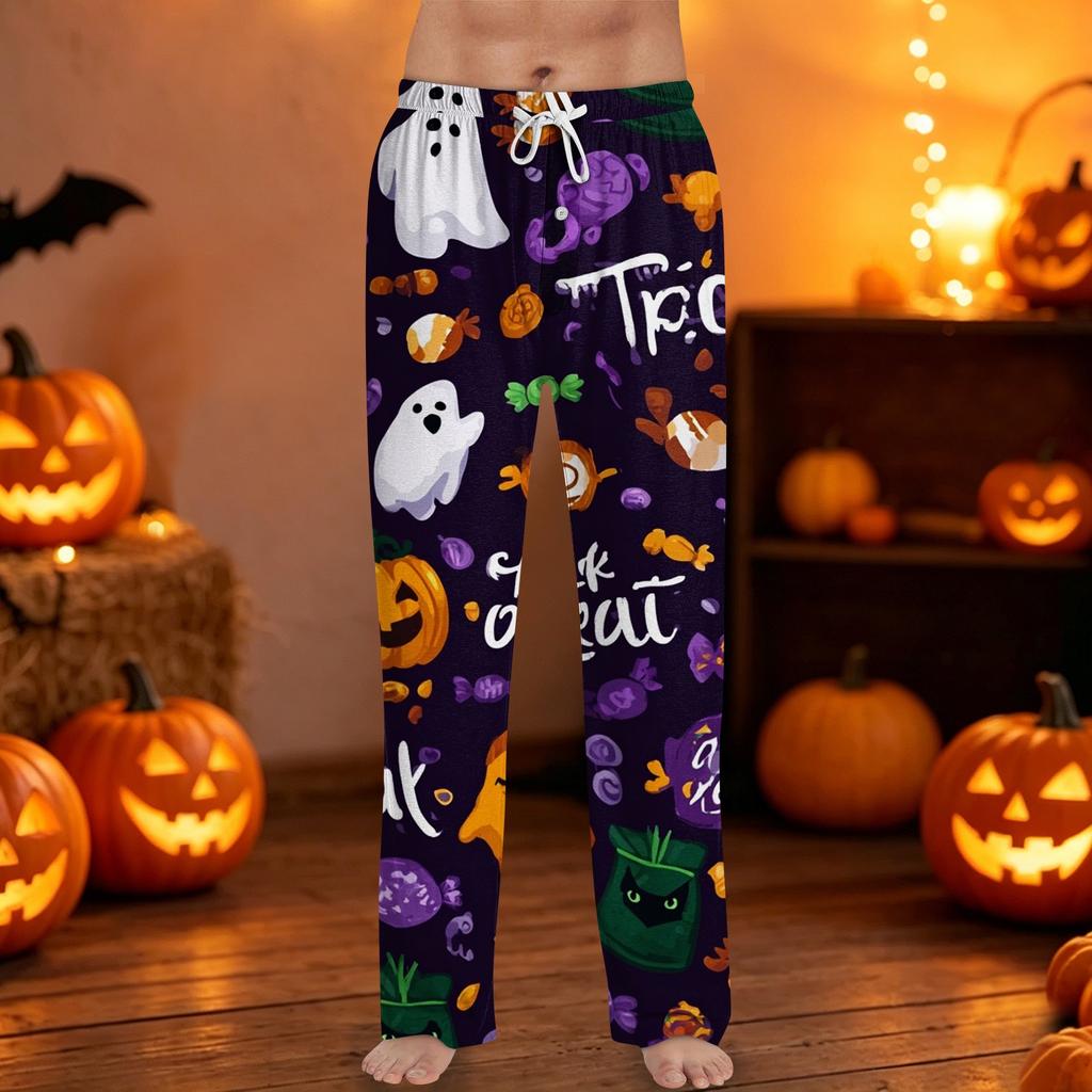 Men's Halloween Print Drawstring Lounge Pants Casual Sleepwear Bottoms Comfortable Fit Relaxed Style