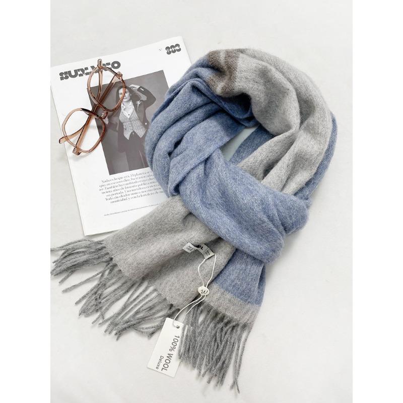 

100% wool double-sided small fresh splicing scarf female winter student couple wind warm circumference 190cm