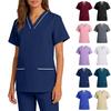 Women’s Stretch Quick Dry V Neck Short Sleeve Scrub Top with Pockets for Healthcare Work Uniforms