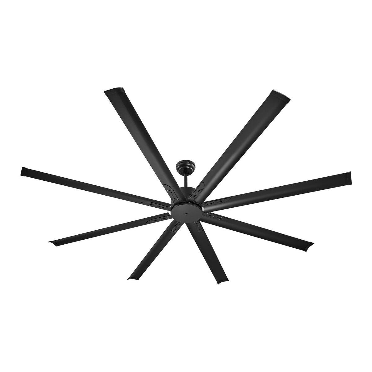 Ventilateur de plafond en aluminium de 213 cm sans lumière télécommande moteur CC noir