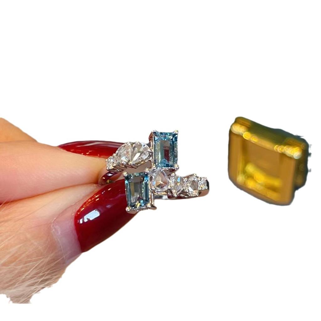 Niche Design Rectangular Luxury Flash Diamond Ring Female Seiko Simple Light Luxury Internet Celebrity Opening